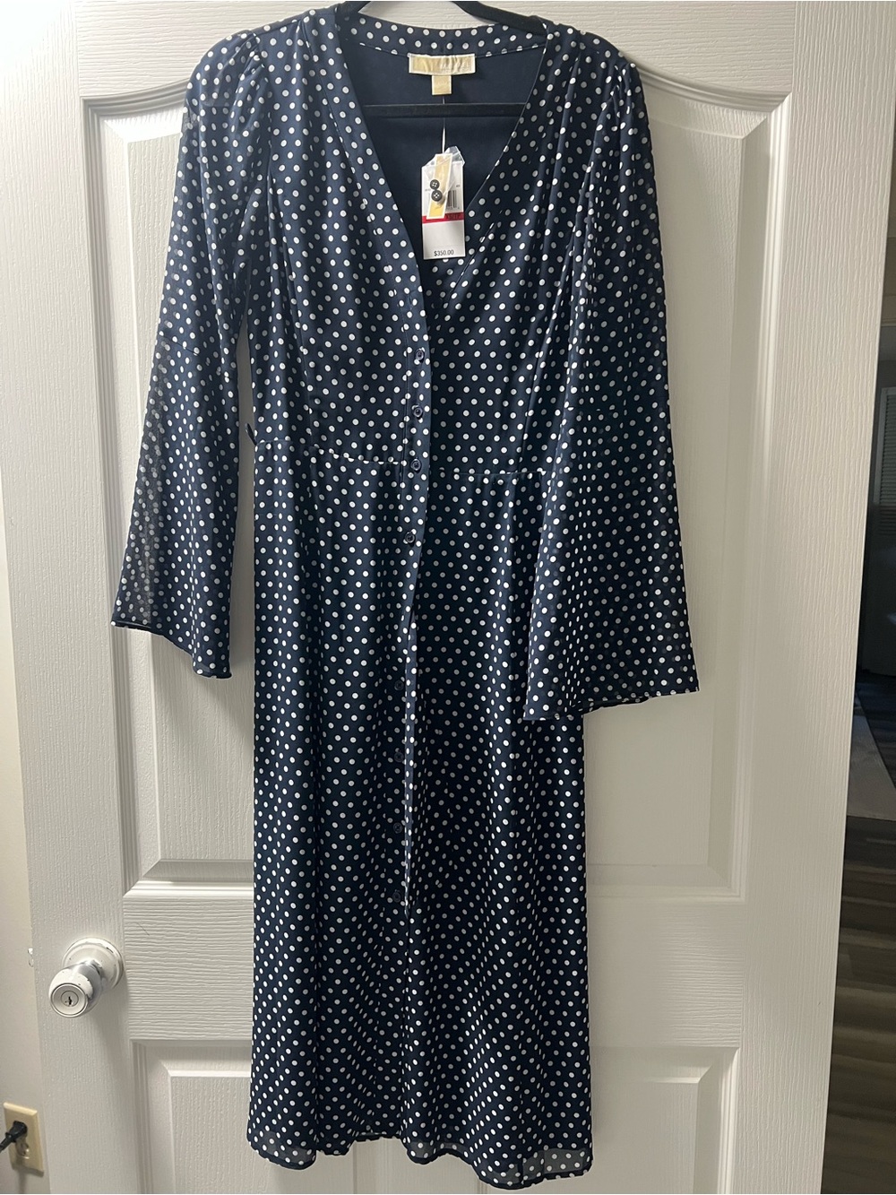 MICHAEL Michael Kors Navy and White Polka Dot Midi Dress